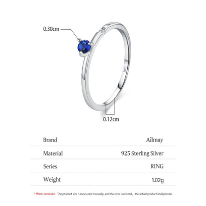 Ailmay Genuine 925 Sterling Silver Simple Navy Blue Zircon Ring for Women Fashion Minimalist Ring Fine Jewelry