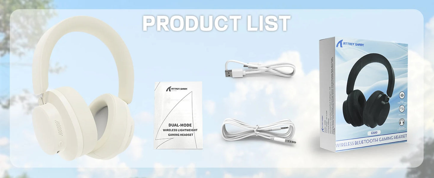 ATTACK SHARK G500 Wireless Over-ear Noise Canceling Headphones,Bluetooth ANC Gaming Headset with BT 5.3/3.5mm Audio Cable