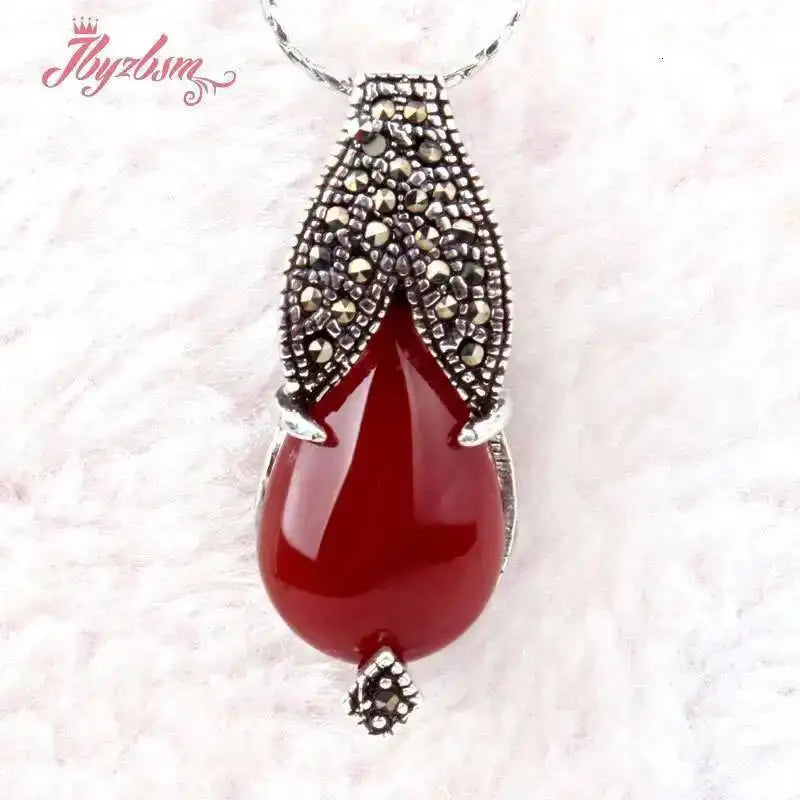 12x16mm Drop Stone Beads Marcasite White Tibetan Silver For Women New Year Christmas Gift Fashion Trendy Pendant 1 Pcs