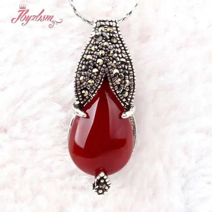 12x16mm Drop Stone Beads Marcasite White Tibetan Silver For Women New Year Christmas Gift Fashion Trendy Pendant 1 Pcs