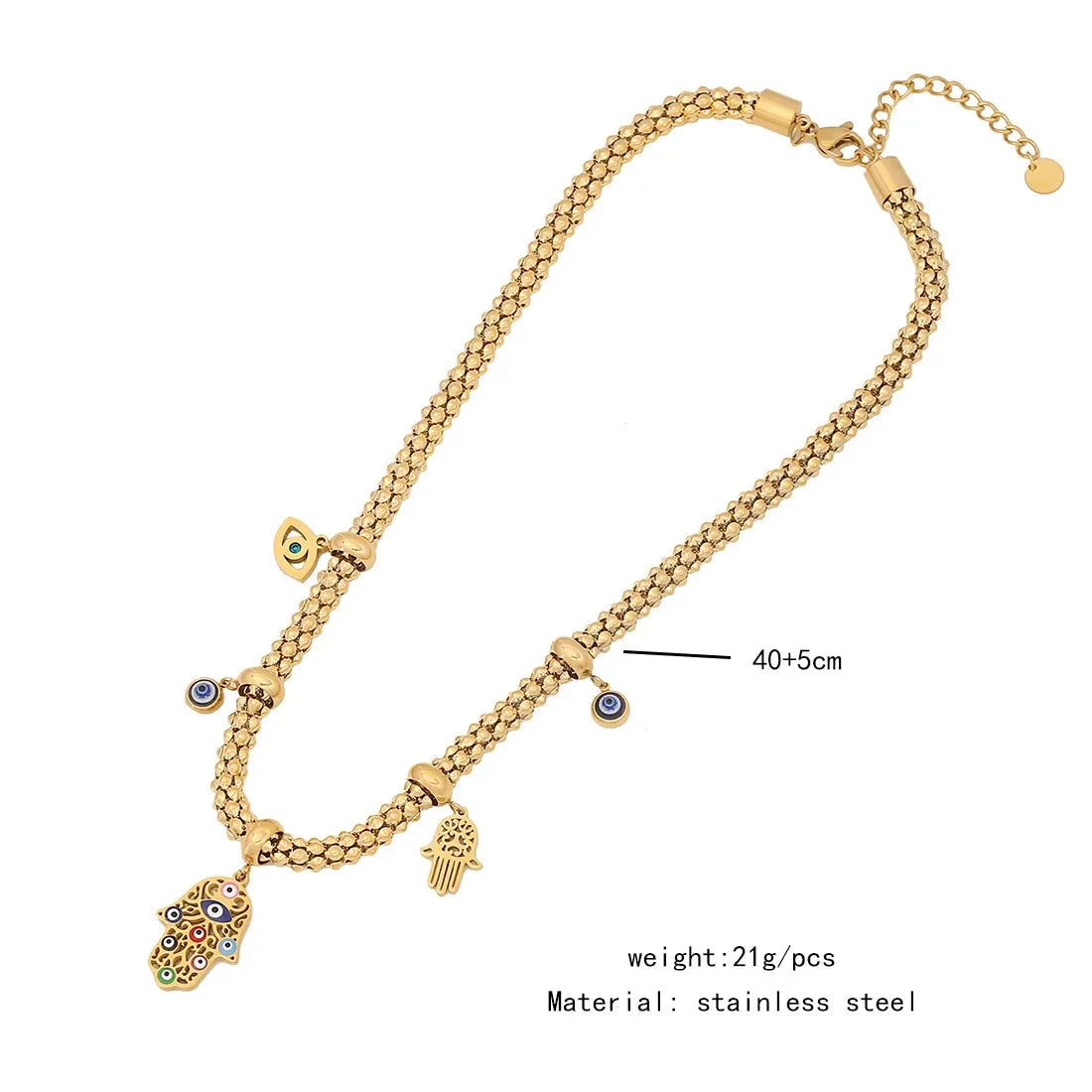 316L Stainless Steel New Fashion Fine Jewelry Colourful Eyes Palms Charm Hollow Thick Chain Necklace Bracelet Earrings For Women - AMULET RING STORE