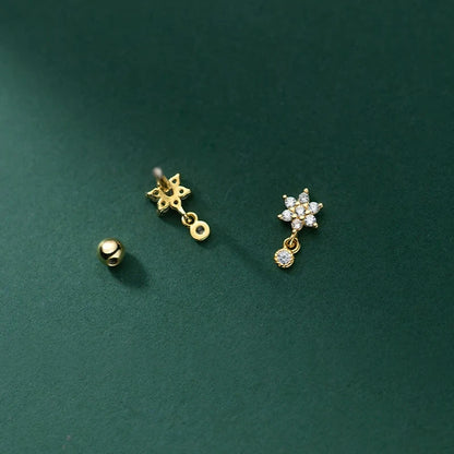 WANTME 925 Sterling Silver Fashion Sweet Flower Shiny Zircon Spiral Bead Stud Earrings for Women Cute Ear Bone Piercing Jewelry - AMULET RING STORE