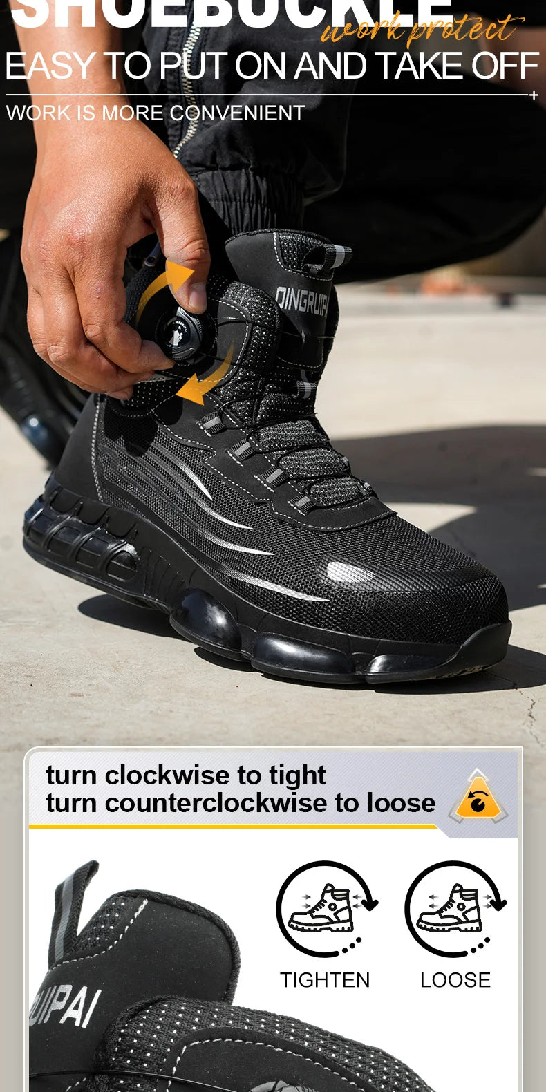 Men's high top lace-free comfortable soft sole anti-smash and puncture resistant work shoes - AMULET RING STORE