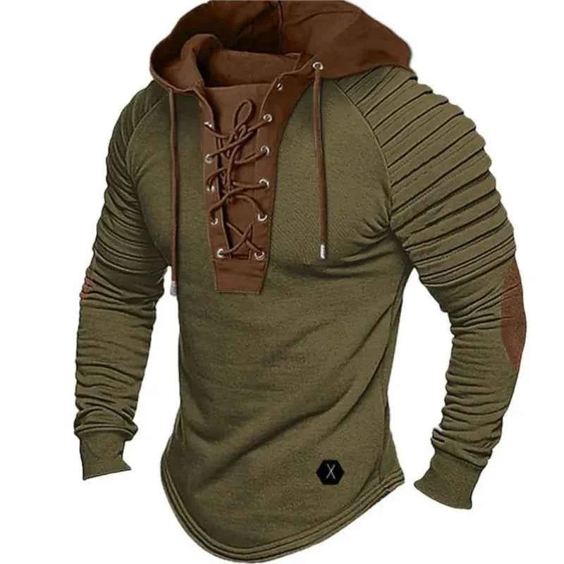Spring And Autumn New Men's Hoodie Casual Men's Polo Top Fashionable Pleated Hoodie Men's Street Outdoor Long Sleeved Clothing