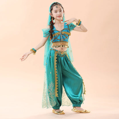 Children's Indian Princess Belly Dance Set Eastern Indian Dance Saree Girl
