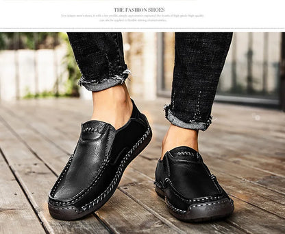 New Handmade Leather Men Shoes Casual Comfortable Men Loafers Slip On Leather Shoes Men Flats Hot Sale Outdoor  Walking Shoes