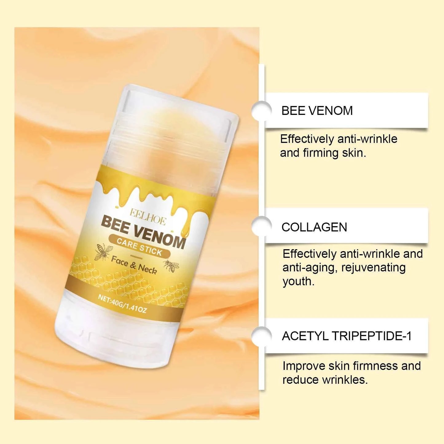 EELHOE 40g Bee Venom Cream Stick Firming Skin Lighten Neck Lines Fade Fine Wrinkle Moisturizing Improve Skin Sagging Facial Care
