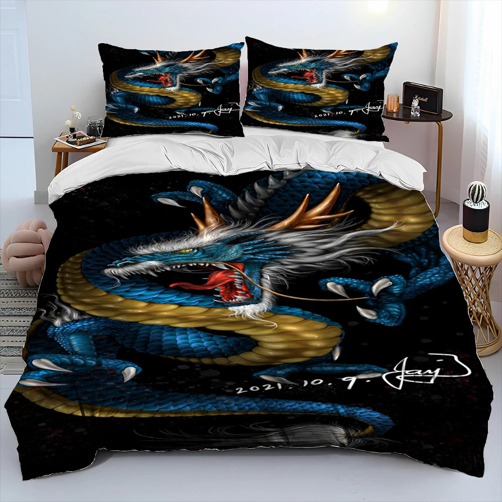 Dragon Cartoon Comforter Bedding Set,Duvet Cover Bed Set Quilt Cover Pillowcase,King Queen Size Bedding Set for Adult Child Gift