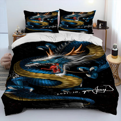 Dragon Cartoon Comforter Bedding Set,Duvet Cover Bed Set Quilt Cover Pillowcase,King Queen Size Bedding Set for Adult Child Gift