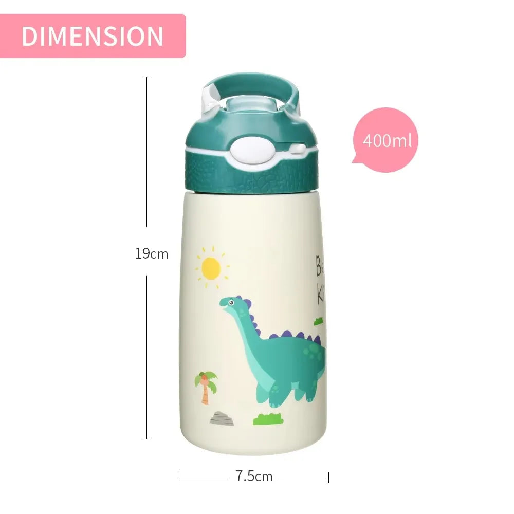 400ML Kids Water Bottle Cartoon Animal Thermos Mug Baby Duck Billed Straw 316 Stainless Steel Vacuum Flasks Thermos Bottle - AMULET RING STORE