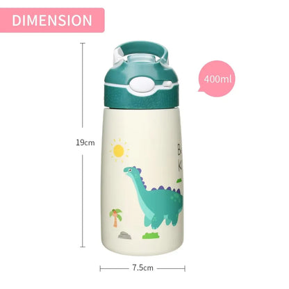 400ML Kids Water Bottle Cartoon Animal Thermos Mug Baby Duck Billed Straw 316 Stainless Steel Vacuum Flasks Thermos Bottle - AMULET RING STORE