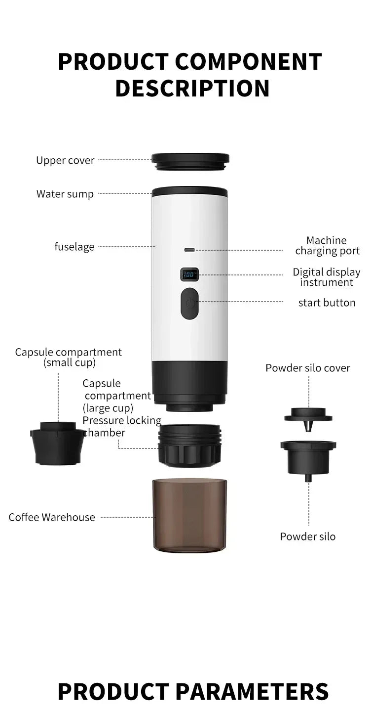 Portable Electric Coffee Maker 3-in-1 Capsule Coffee Grinder Travel Coffee Maker with Cordless Heating for Car and Home Camping - AMULET RING STORE