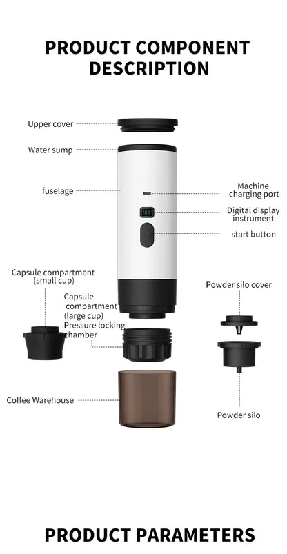 Portable Electric Coffee Maker 3-in-1 Capsule Coffee Grinder Travel Coffee Maker with Cordless Heating for Car and Home Camping - AMULET RING STORE