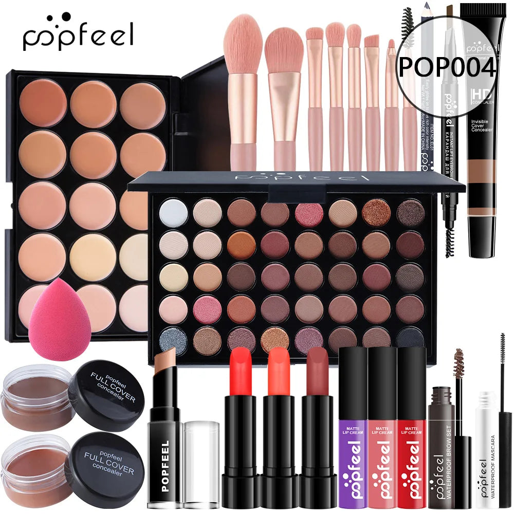 POPFEEL All-in-One Makeup Kit Gift Set with Eyeshadow Palette Foundation Lip Gloss Blush Brushes Eyeliner and More Beauty Gifts - AMULET RING STORE