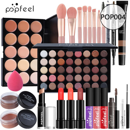 POPFEEL All-in-One Makeup Kit Gift Set with Eyeshadow Palette Foundation Lip Gloss Blush Brushes Eyeliner and More Beauty Gifts - AMULET RING STORE