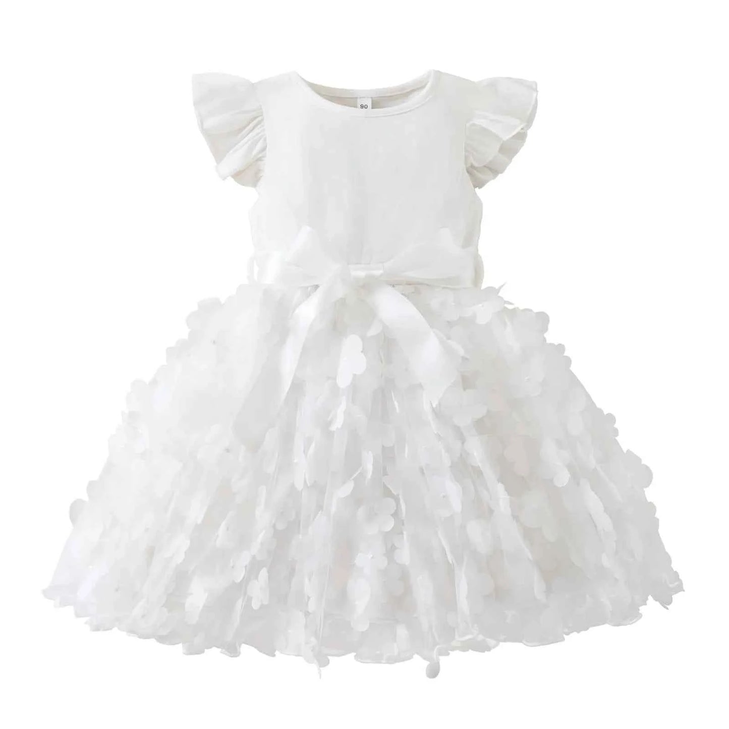Toddler Baby Girls Clothes Elegant Floral Print Tulle Dress Summer Kids Princess Party Birthday Dress Butterfly Solid Mesh Dress