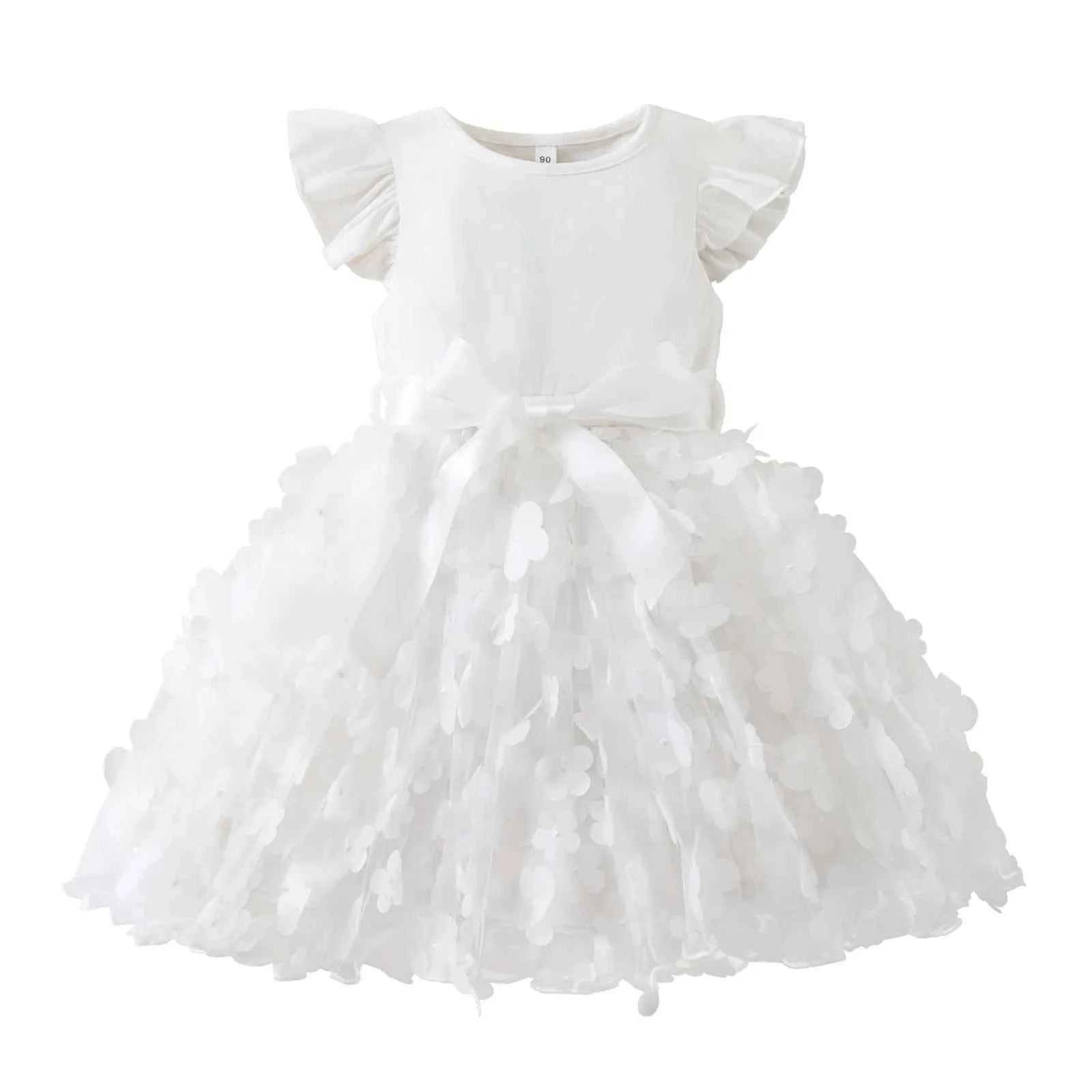 Toddler Baby Girls Clothes Elegant Floral Print Tulle Dress Summer Kids Princess Party Birthday Dress Butterfly Solid Mesh Dress