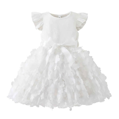 Toddler Baby Girls Clothes Elegant Floral Print Tulle Dress Summer Kids Princess Party Birthday Dress Butterfly Solid Mesh Dress