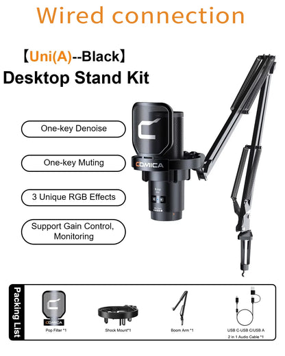 COMICA Uni D Uni A Wired USB Gaming Microphone for PC Laptop Phone Noise Cancellation Condenser Mic With RGB Lighting