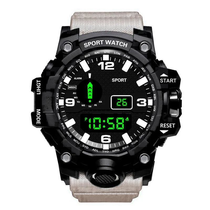 Fashion Men's Watch Sports Electronic Wristwatch Large dial Multifunctional Waterproof Luminous Alarm Kids Male's Military Watch - AMULET RING STORE
