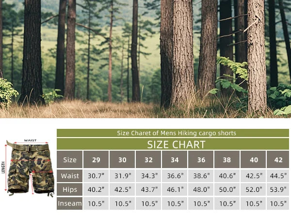 Men's Camo Cargo Shorts for Men Cotton Casual Outdoor Work Relaxed Fit Shorts with Multi-Pockets (no belt)