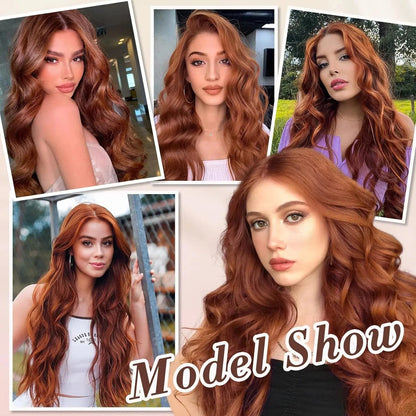 Auburn Wig for Women, 26 Inch Long Auburn Wavy Wigs for Women, Natural Looking Cooper Red Wig, Heat Resistant Synthetic Hair Wig - AMULET RING STORE