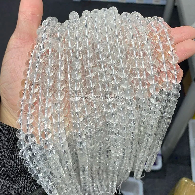 5A Natural Rock Quartz Beads Round Loose Spacer White Crystal 4 6 8 10 12MM Pick Size For Jewelry Making Bracelet Necklace - AMULET RING STORE