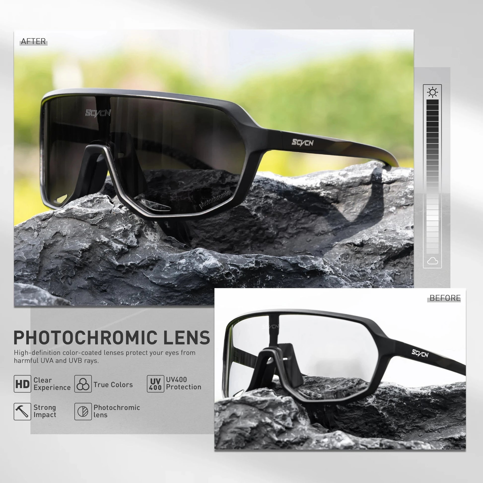 SCVCN Photochromic Cycling Glasses Men Women Clear Sports Sunglasses UV400 Protection for Cycling Running Baseball mtb