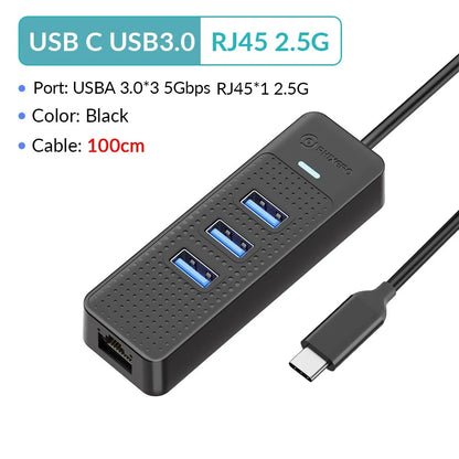 PHIXERO USB 3.0 Hub 2500Mbps Ethernet With RJ45 USB Splitter Multi Port Data Adapter Expander for Laptop Computer PC Accessories