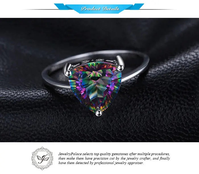 JewelryPalace 4.3ct Natural Rainbow Mystic Quartz 925 Sterling Silver Wedding Engagement Solitaire Ring for Women New Arrival