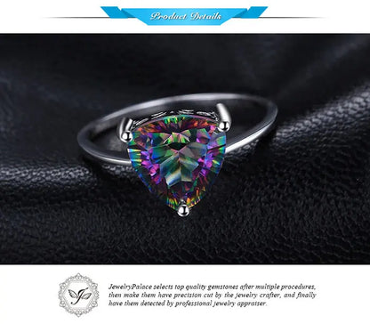 JewelryPalace 4.3ct Natural Rainbow Mystic Quartz 925 Sterling Silver Wedding Engagement Solitaire Ring for Women New Arrival