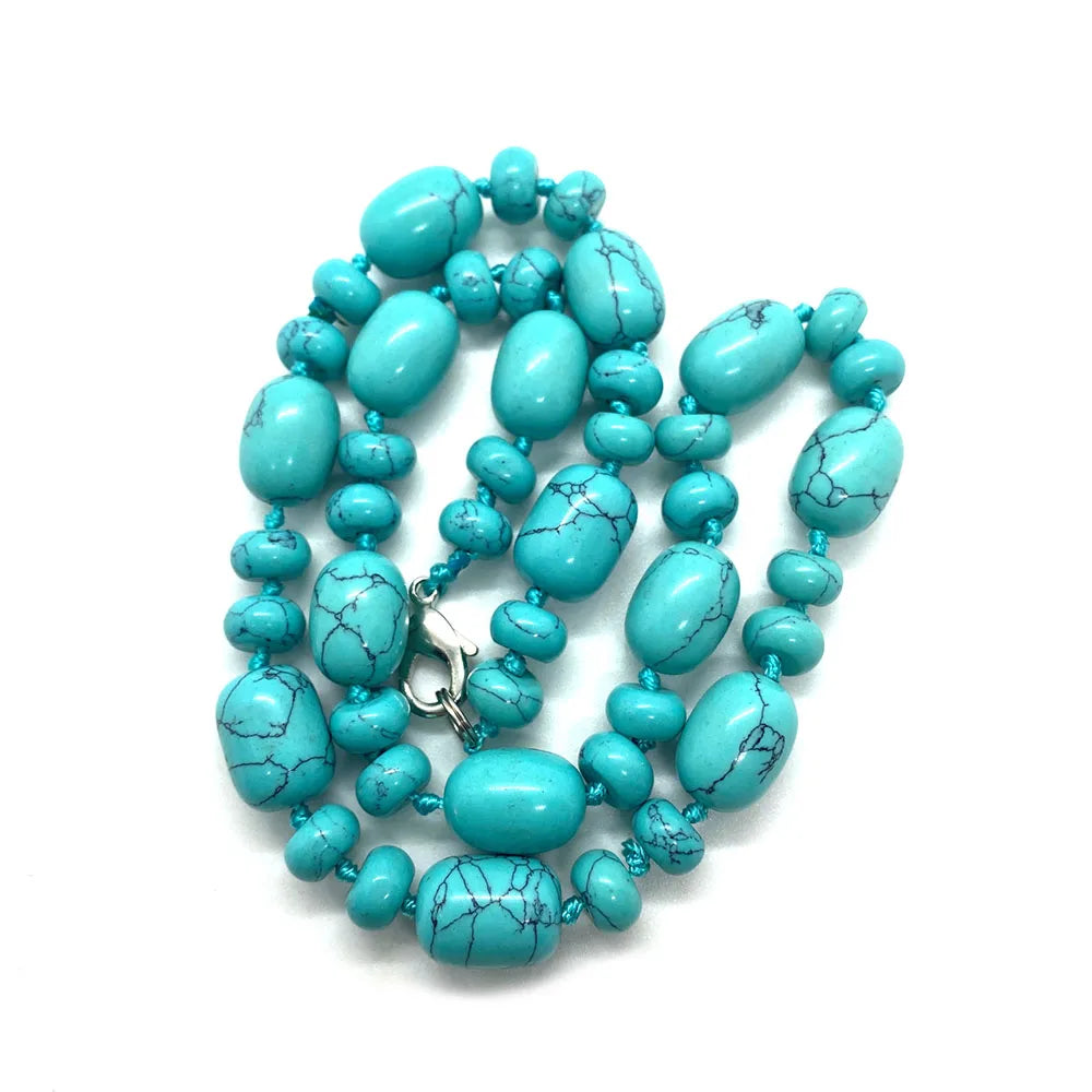 Natural Stone Malachite Lapis Lazuli Agate Necklace 10x14mm Cylindrical Beads 5x9mm Abacus Beads Ladies Necklace about 18 Inches - AMULET RING STORE