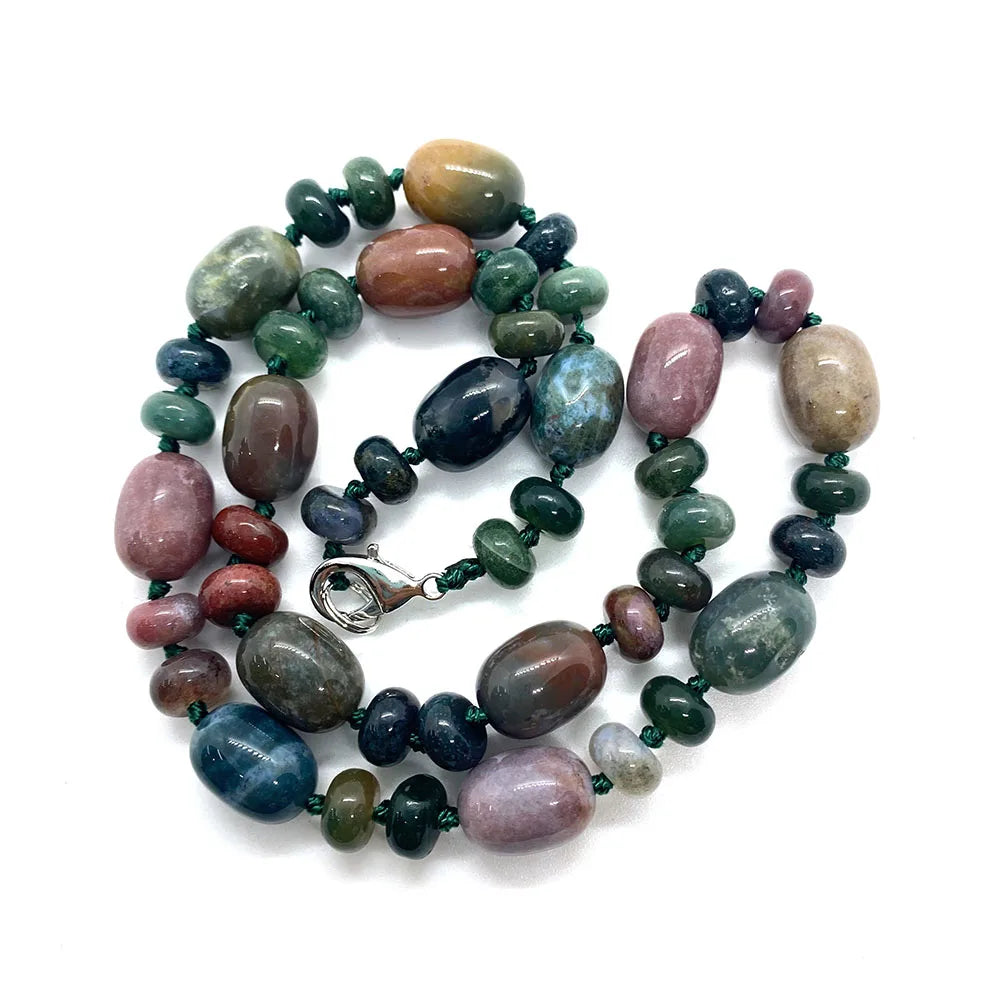 Natural Stone Malachite Lapis Lazuli Agate Necklace 10x14mm Cylindrical Beads 5x9mm Abacus Beads Ladies Necklace about 18 Inches - AMULET RING STORE