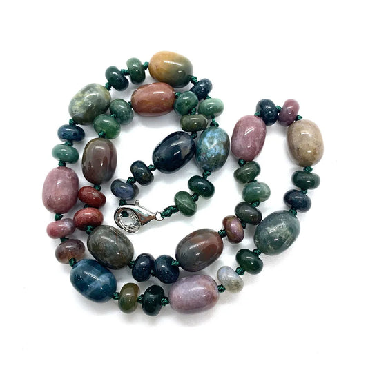 Natural Stone Malachite Lapis Lazuli Agate Necklace 10x14mm Cylindrical Beads 5x9mm Abacus Beads Ladies Necklace about 18 Inches - AMULET RING STORE