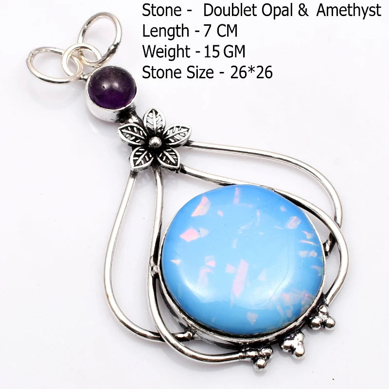 Genuine  Agate Labradorite Jasper Turquoise Rose Quartz Pendant