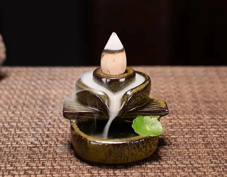 With 30 Incense Waterfall Incense Burner Ceramics Backflow Buddha Censer Backflow Incense Holder Home Office Yoga Teahouse Decor - AMULET RING STORE