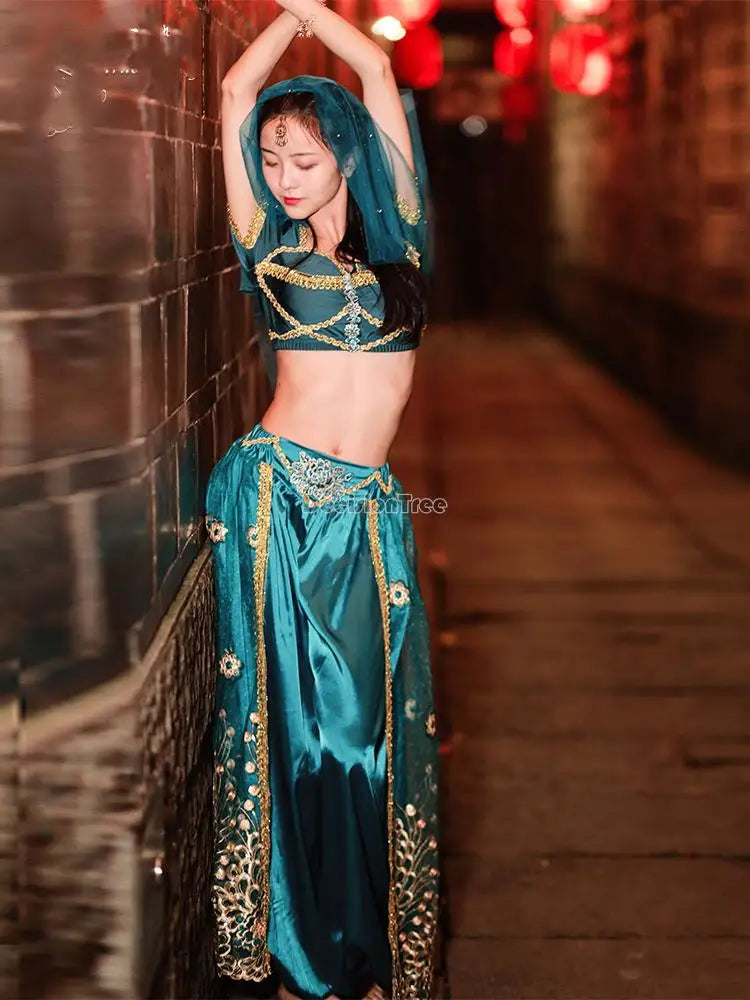 2025 summer new Indian traditional clothing Indian dance costumes improved saree women sexy Indian sequins belly dance dress a6