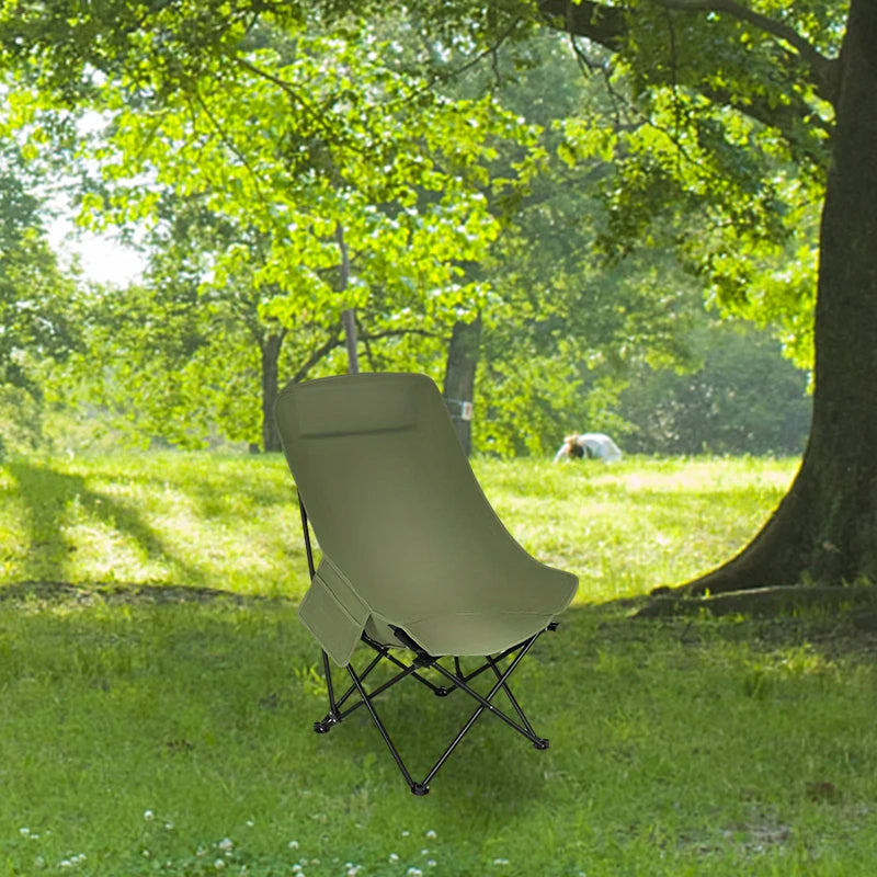 Moon shaped semi recliner folding chair with outdoor handbag, waist and back cushion with side pockets, durable and long-lasting - AMULET RING STORE