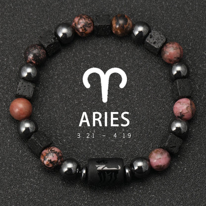 12 Zodiac Signs Natural Stone Bracelets Taurus Cancer Virgo Pisces Bracelets Ladies Men Couples Gift Bracelet aquarius