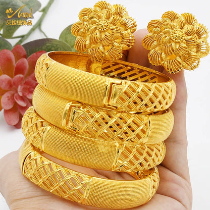 ANIID Women Charm Bracelet Bangle 24K Gold Color Jewelry Dubai Flower Bangle Brand African Designer Ethiopian Hawaiian Jewelry - AMULET RING STORE