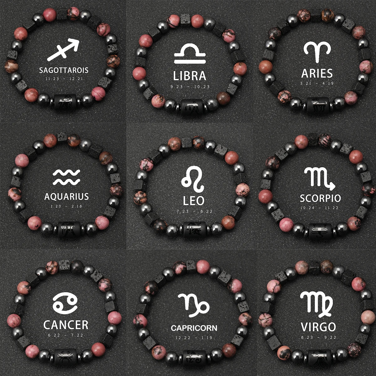 12 Zodiac Signs Natural Stone Bracelets Taurus Cancer Virgo Pisces Bracelets Ladies Men Couples Gift Bracelet aquarius