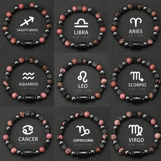 12 Zodiac Signs Natural Stone Bracelets Taurus Cancer Virgo Pisces Bracelets Ladies Men Couples Gift Bracelet aquarius