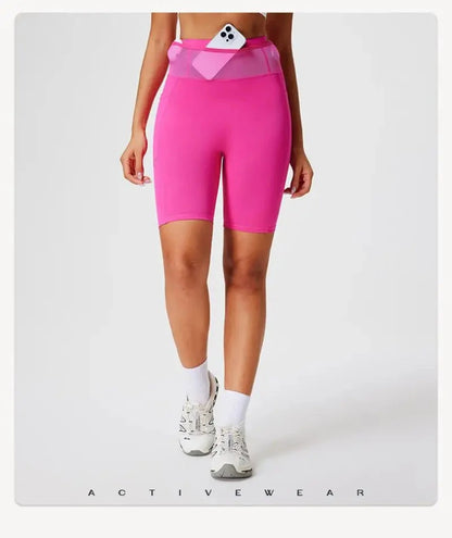 Marathon Compression Shorts with Waistband Pocket Men Women Quick Dry Nylon Workout Tights for Cycling Running Training