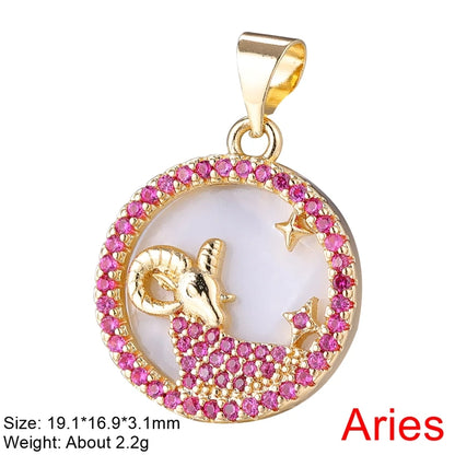 Juya DIY Imitation Pearl Shell 18K Gold Plated 12 Zodiac Charms For Handmade Fashion Birthstone Season Pendants Jewelry Making
