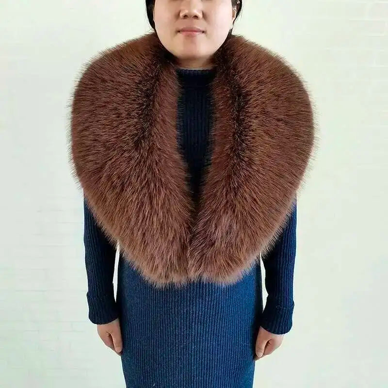 Large Winter Faux Fox Fur Scarf Women Jackets Warm Fluffy Shawl Fashion Artificial Fur Collar And Cuff Set Fluffy Scarves Female