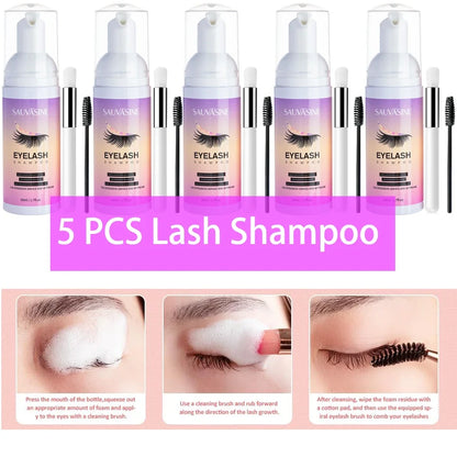 5/10PCS 50ML Eyelash Extension Shampoo Foam Mousse Kit Fast Makeup Glue Removal Foam Set Deeply Cleaning With Brush For Women - AMULET RING STORE