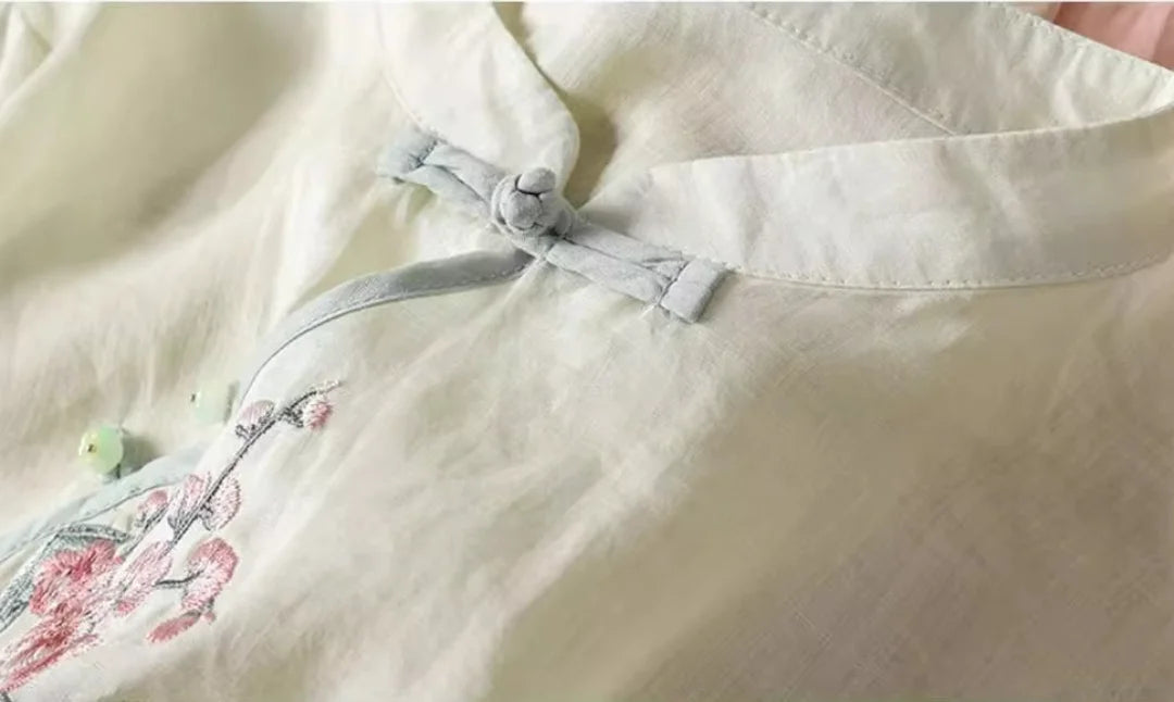 Casual Loose Blouse Shirt Women Clothes Summer Cotton Linen Ladies Tops Tee Blusas Vintage Embroidery Woman Shirt Camiseta Mujer