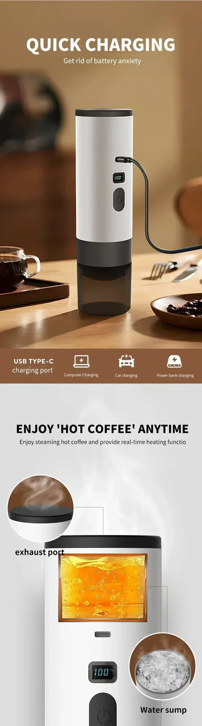 Portable Electric Coffee Maker 3-in-1 Capsule Coffee Grinder Travel Coffee Maker with Cordless Heating for Car and Home Camping - AMULET RING STORE