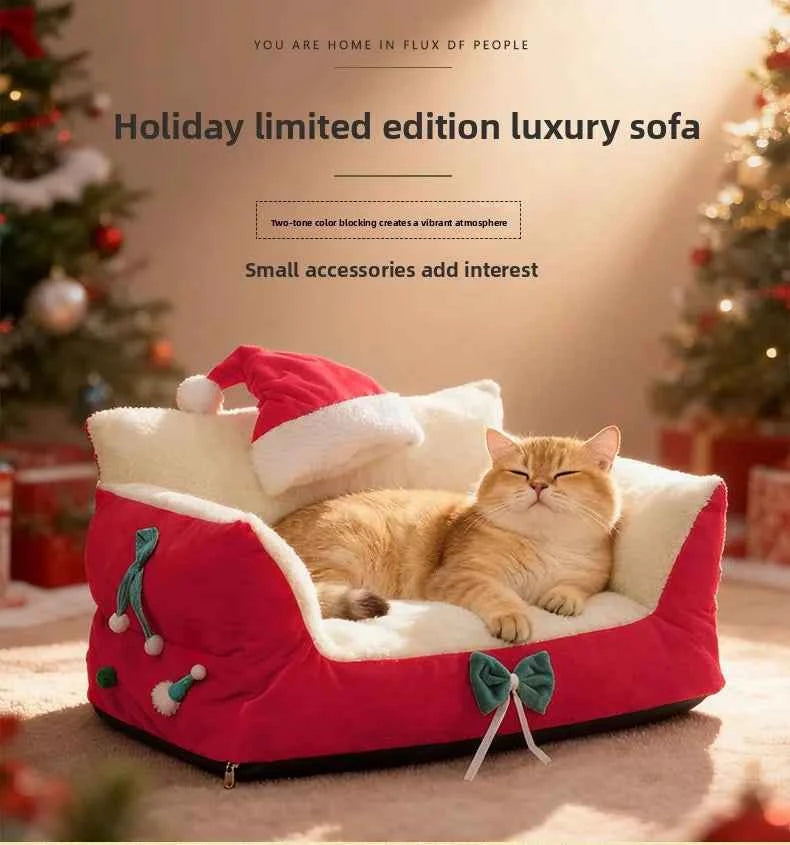 Winter Warm Cat Bed Large Size Removable Washable All Season Pet Sofa Christmas Cat House for Pets