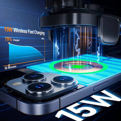 UYUXIO Manual Clamp Wireless Car Charger 15 Fast Charging Air Vent Car Mount Phone Holder for iPhone Samsung Android Phone